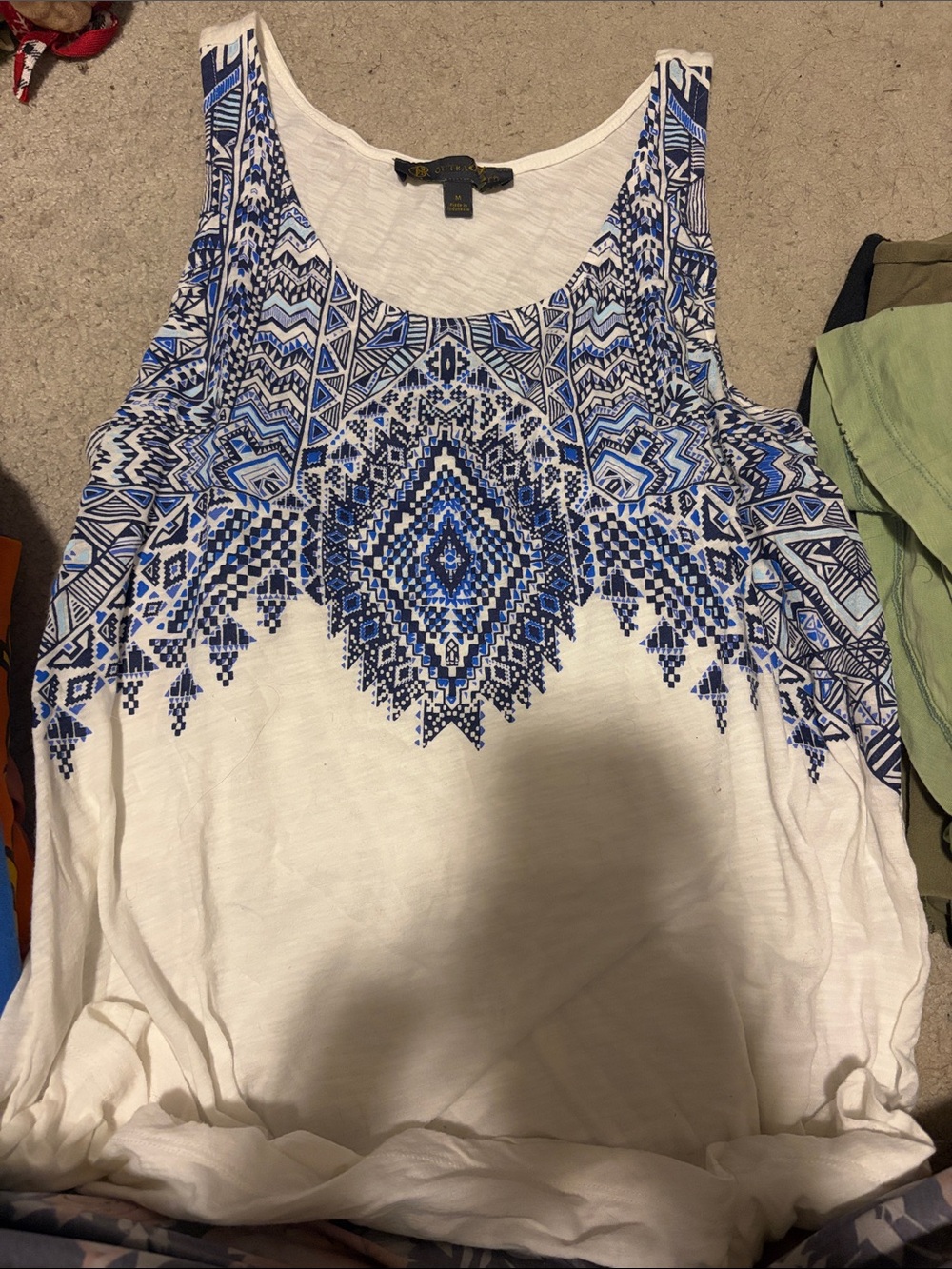 Blue Patterned Scoop Neck Tank Top- Women